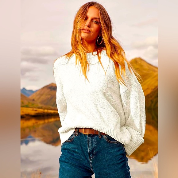 ANRABESS Oversized Crewneck White Chunky Soft Knit Pullover Sweater - Picture 1 of 5